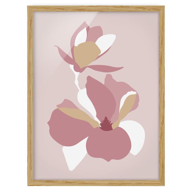 Ingelijste posters Line Art Flowers Pastel Pink