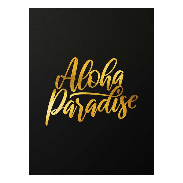 Glasschilderijen Gold - Aloha Paradise On Black