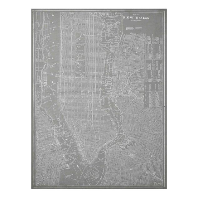Glasschilderijen Vintage Map New York Manhattan