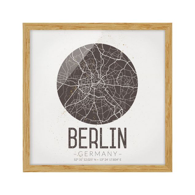 Ingelijste posters City Map Berlin - Retro