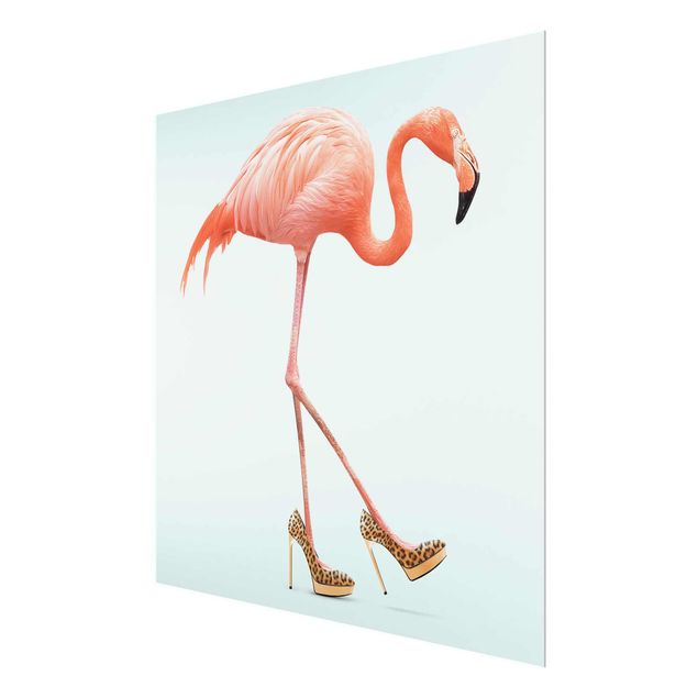 Glasschilderijen Flamingo With High Heels