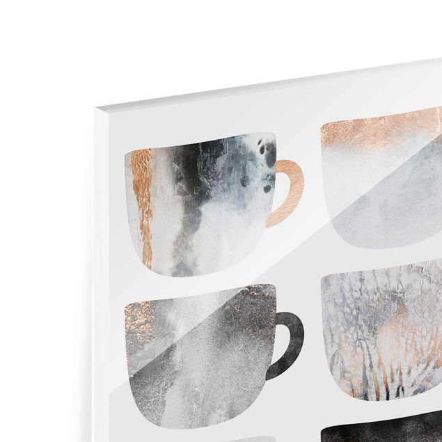 Glasschilderijen Grey Coffee Mugs With Gold