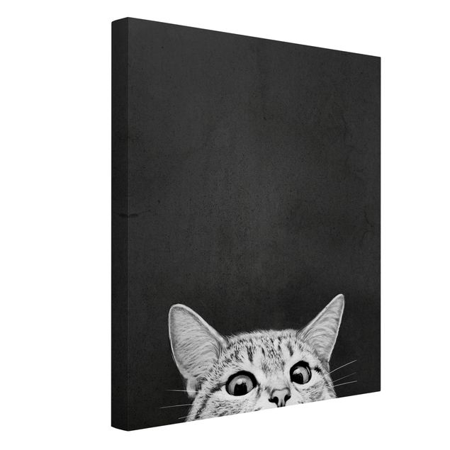 Canvas schilderijen Illustration Cat Black And White Drawing