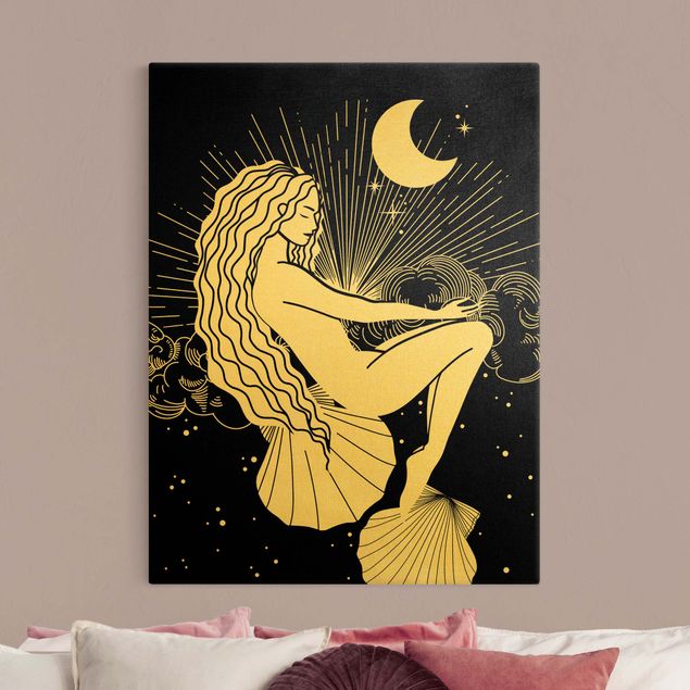 Canvas schilderijen - Goud Illustration Ocean Dreamer At Night