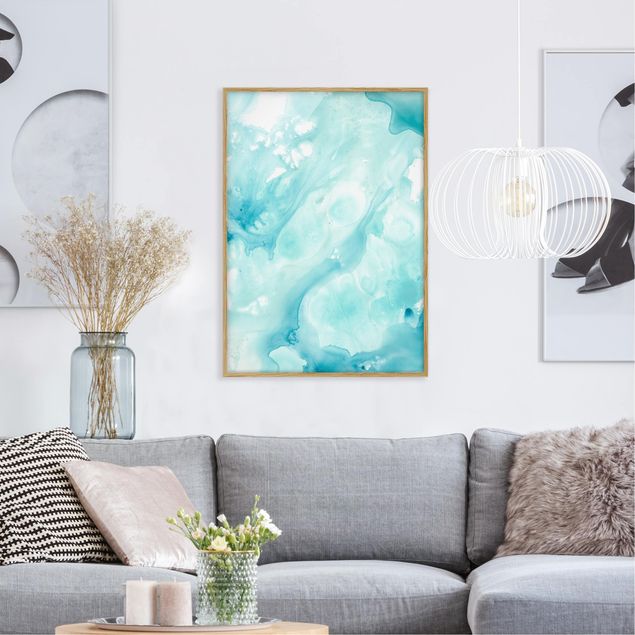 Ingelijste posters Emulsion In White And Turquoise I