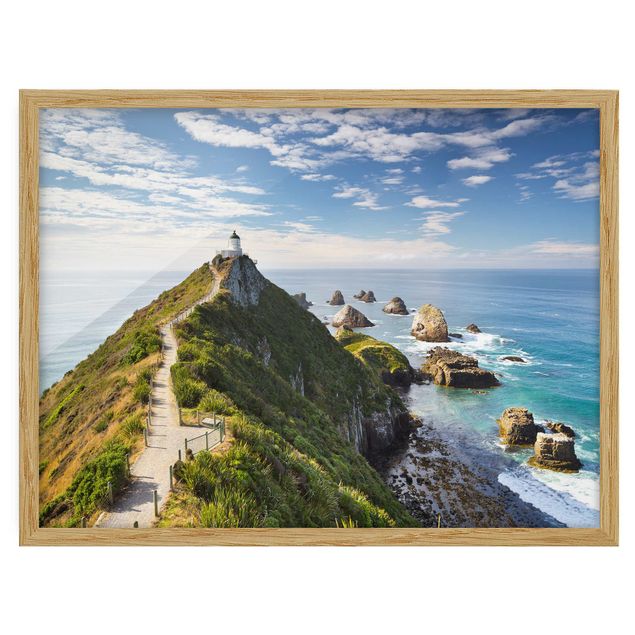 Ingelijste posters Nugget Point Lighthouse And Sea New Zealand