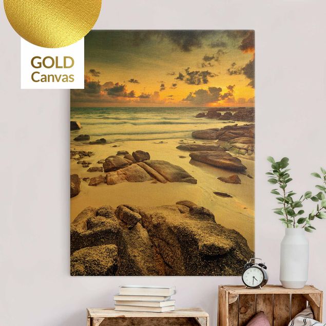 Canvas schilderijen - Goud Sunrise Beach In Thailand