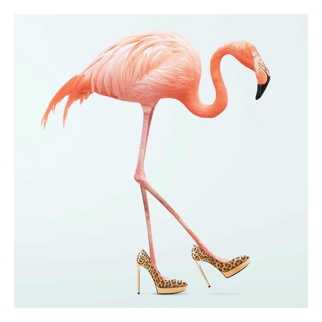 Glasschilderijen Flamingo With High Heels