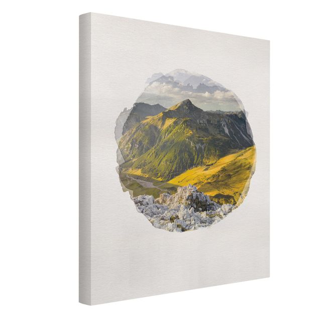 Canvas schilderijen WaterColours - Mountains And Valley Of The Lechtal Alps In Tirol