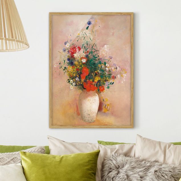 Ingelijste posters Odilon Redon - Vase With Flowers (Rose-Colored Background)
