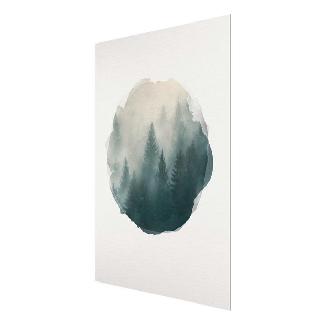 Glasschilderijen WaterColours - Coniferous Forest In Fog