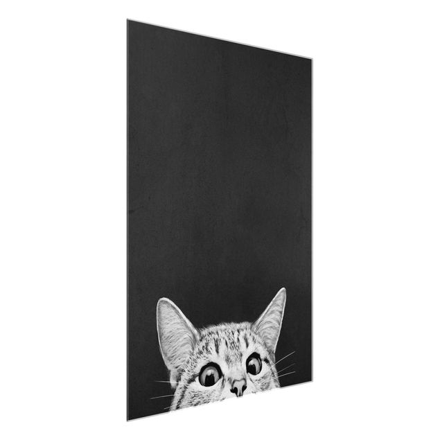 Glasschilderijen Illustration Cat Black And White Drawing