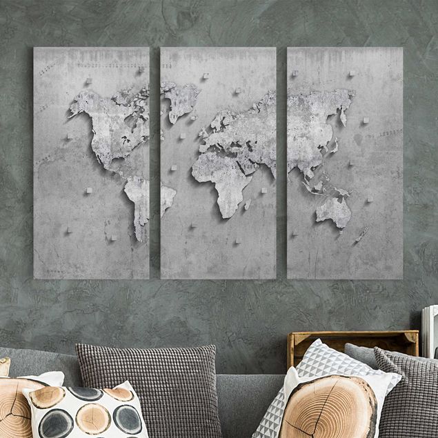 Canvas schilderijen - 3-delig Concrete World Map