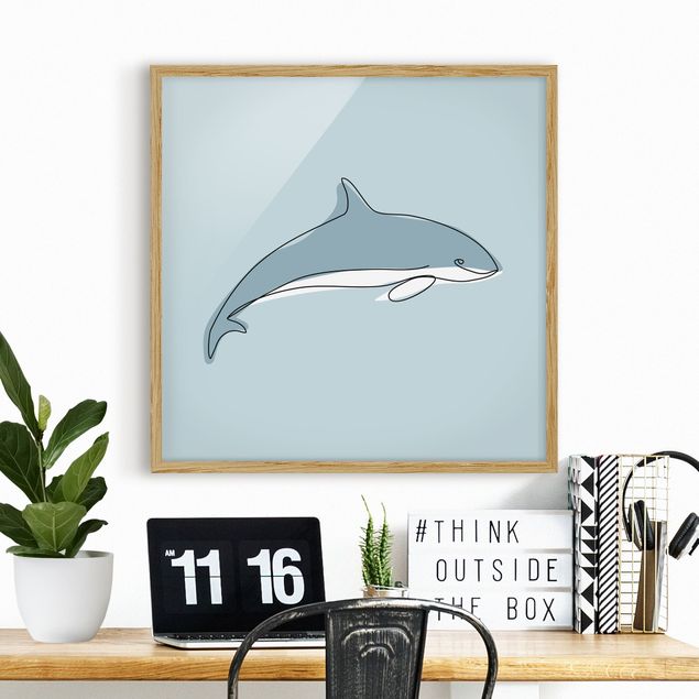 Ingelijste posters Dolphin Line Art