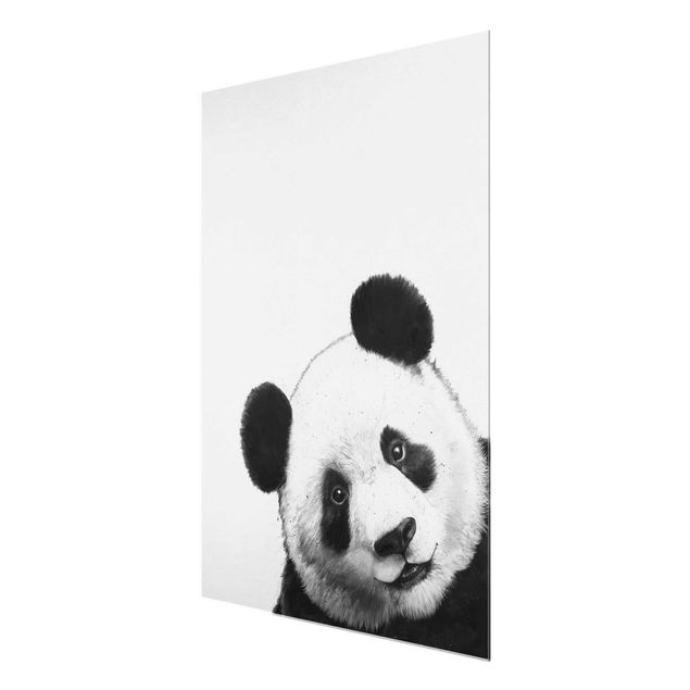 Glasschilderijen Illustration Panda Black And White Drawing