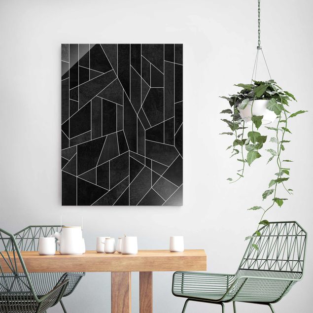 Glasschilderijen Black And White Geometric Watercolour