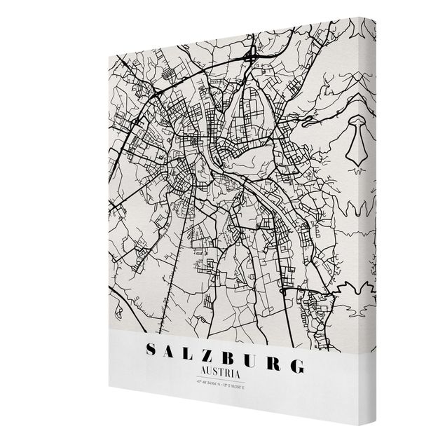 Canvas schilderijen Salzburg City Map - Classic