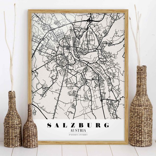 Ingelijste posters Salzburg City Map - Classic