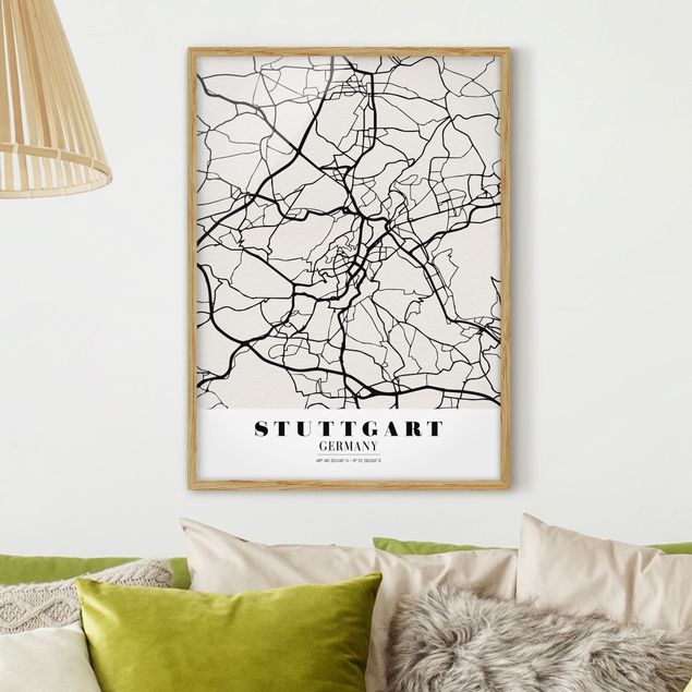 Ingelijste posters Stuttgart City Map - Classic