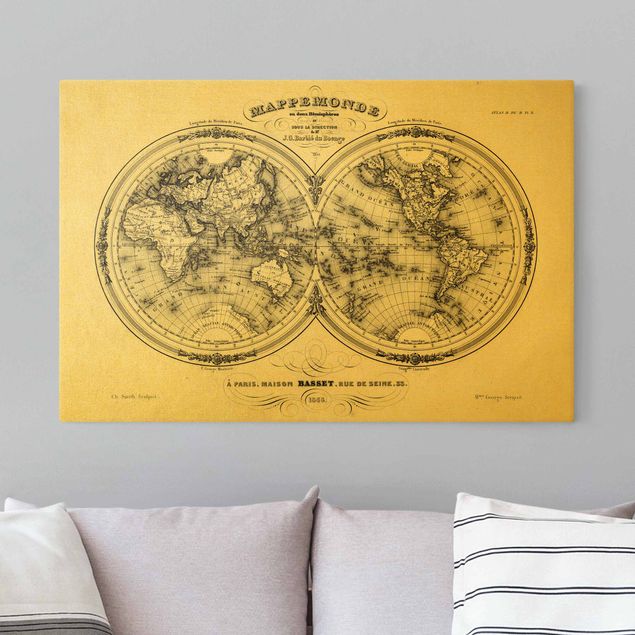 Canvas schilderijen French map of the hemispheres from 1848