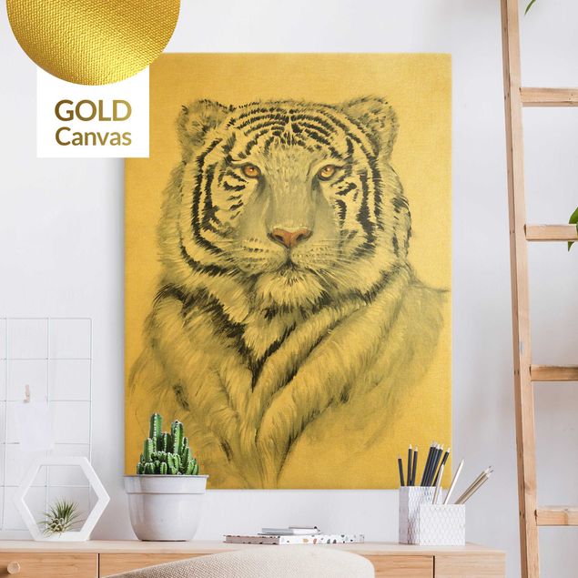 Canvas schilderijen - Goud Portrait White Tiger II