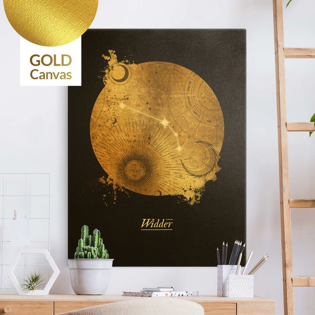 Canvas schilderijen - Goud Zodiac Sign Aries Gray Gold