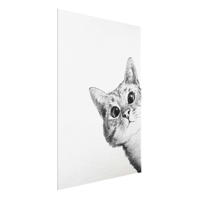 Glasschilderijen Illustration Cat Drawing Black And White
