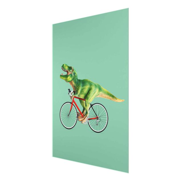 Glasschilderijen Dinosaur With Bicycle