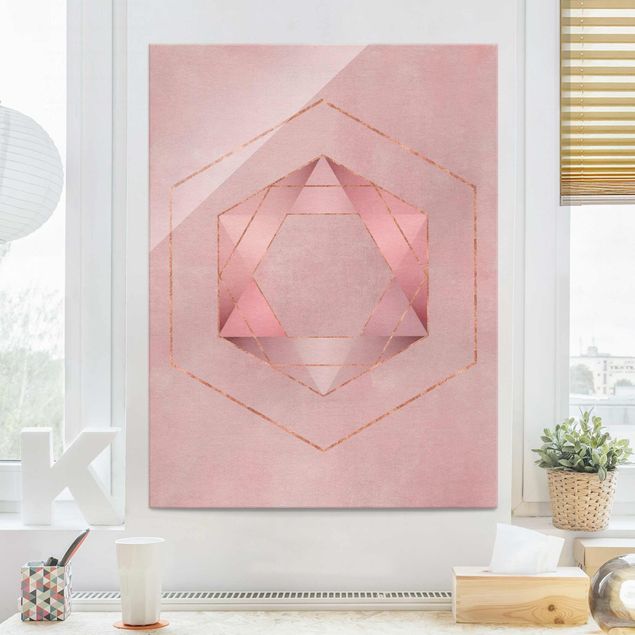Glas Magnettafel Geometry In Pink And Gold I
