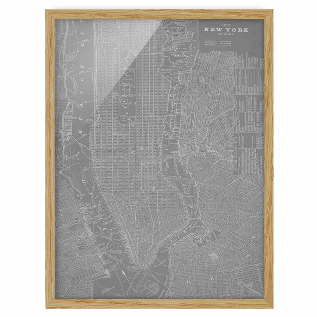 Ingelijste posters Vintage Map New York Manhattan
