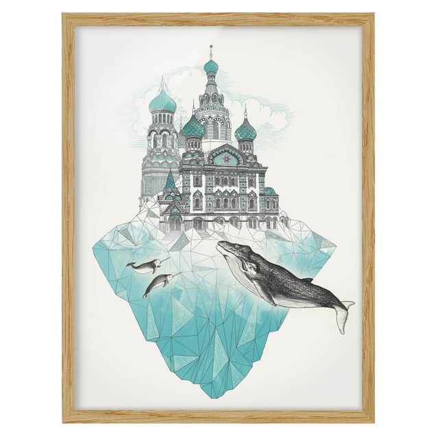 Ingelijste posters Illustration Church With Domes And Wal
