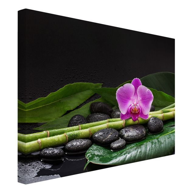 Canvas schilderijen Green Bamboo With Orchid Flower