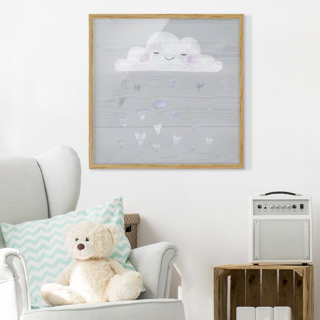 Ingelijste posters Cloud With Silver Hearts