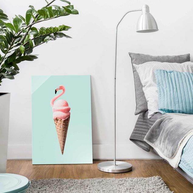 Glas Magnettafel Ice Cream Cone With Flamingo