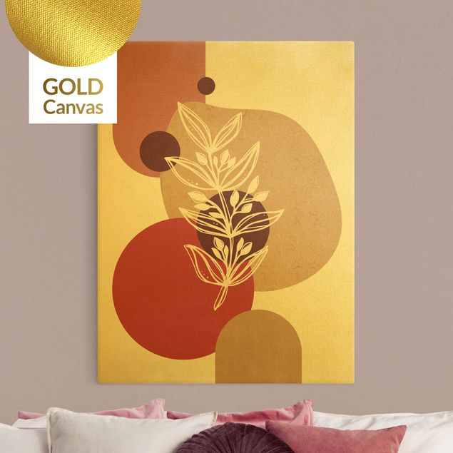 Canvas schilderijen - Goud Geometrical Shapes - Leaves Pink Gold