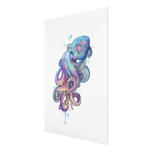 Glasschilderijen Illustration Octopus Violet Turquoise Painting