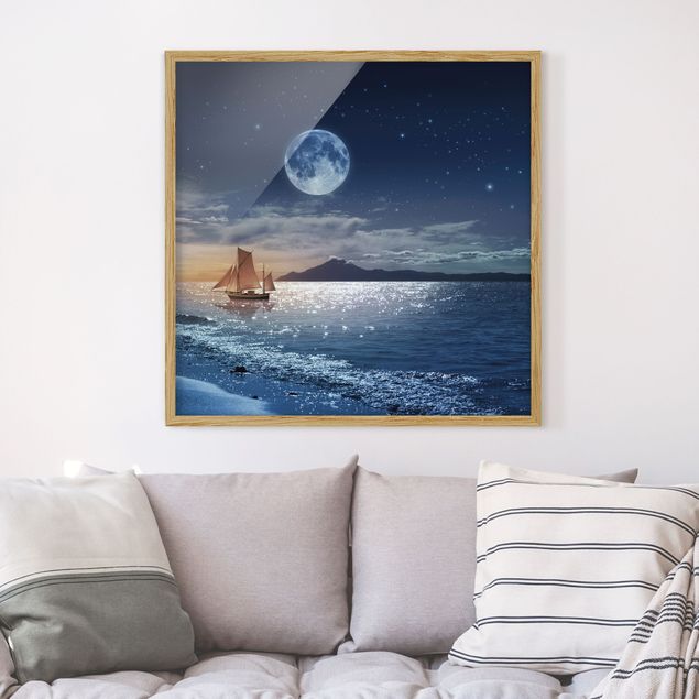 Ingelijste posters Moon Night Sea