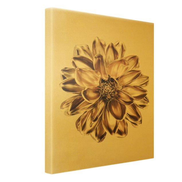 Canvas schilderijen - Goud Dahlia Flower Gold Metallic