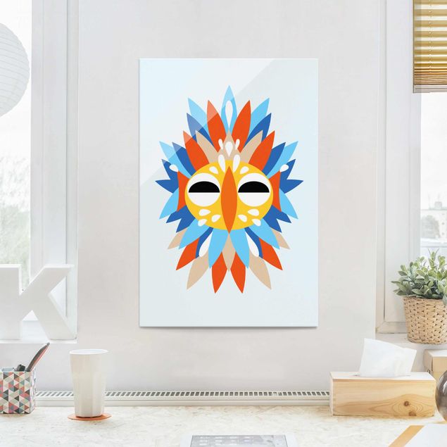 Glas Magnettafel Collage Ethnic Mask - Parrot