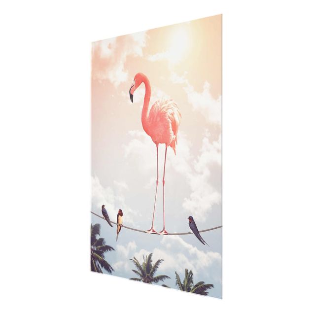 Glasschilderijen Sky With Flamingo