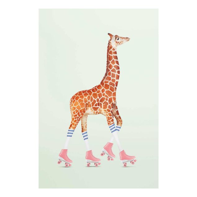 Glasschilderijen Giraffe With Roller Skates
