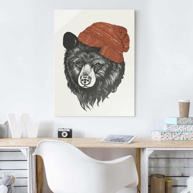 Glas Magnettafel Illustration Bear With Red Cap Drawing