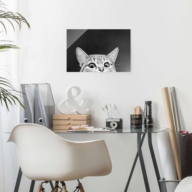 Magnettafel Glas Illustration Cat Black And White Drawing