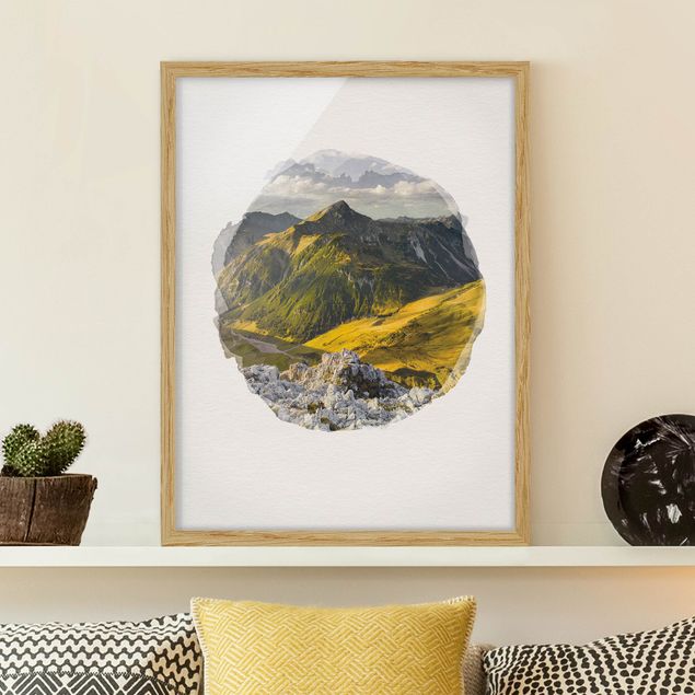 Ingelijste posters WaterColours - Mountains And Valley Of The Lechtal Alps In Tirol