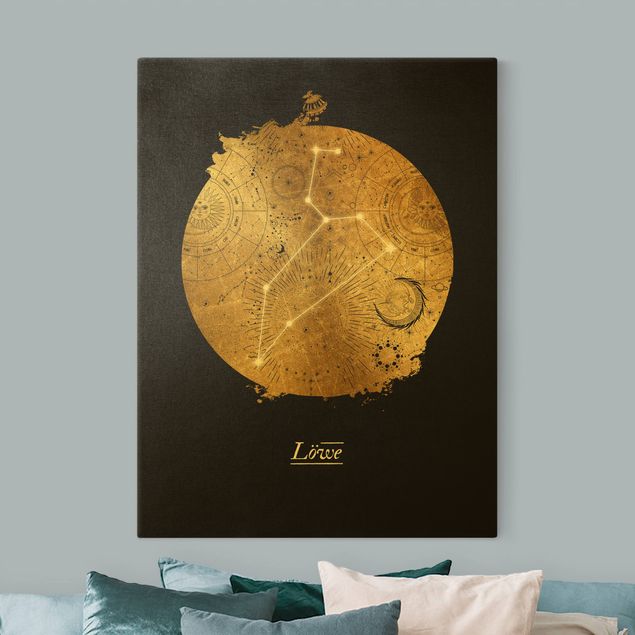 Canvas schilderijen - Goud Zodiac Sign Leo Gray Gold
