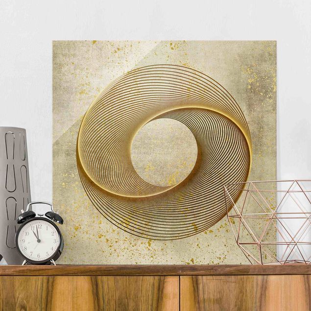 Glas Magnetboard Line Art Circling Spirale Gold