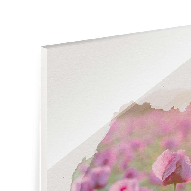 Glasschilderijen WaterColours - Violet Poppy Flowers Meadow In Spring