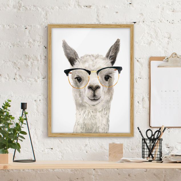 Ingelijste posters Hip Lama With Glasses I