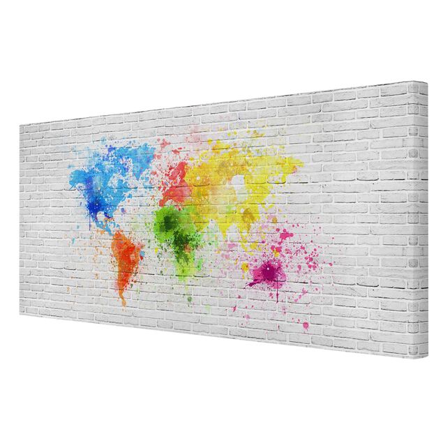 Canvas schilderijen White Brick Wall World Map