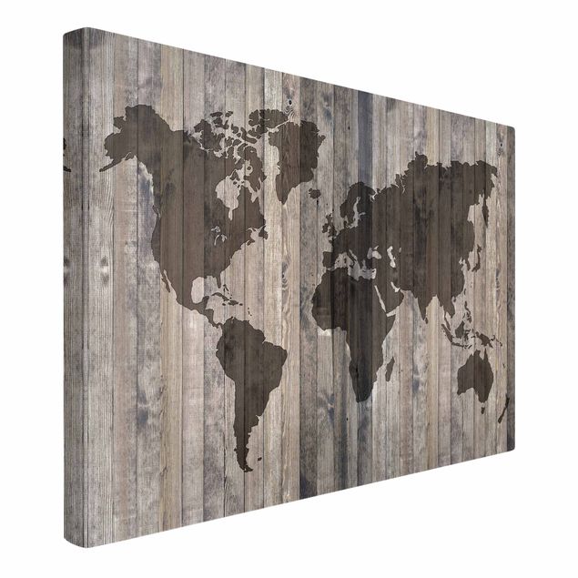 Canvas schilderijen Wood World Map